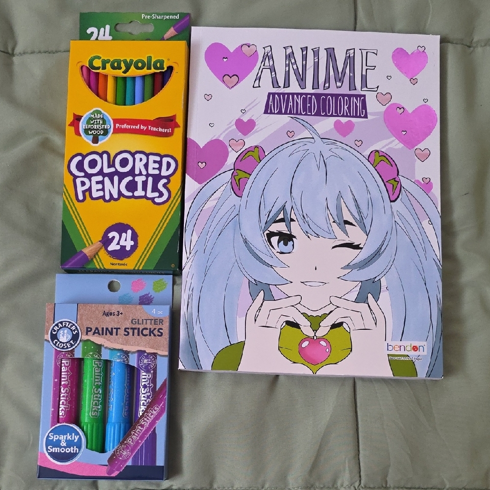 Bendon "Anime Advanced Coloring Book" & Coloring Supplies